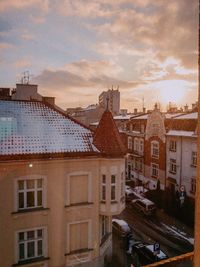 View of buildings in city during winter