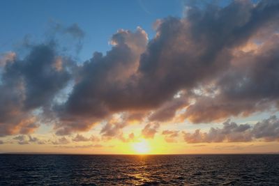 Scenic view of sea against dramatic sky