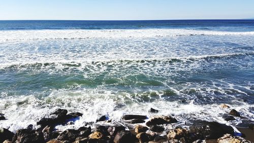 Scenic view of sea against clear sky