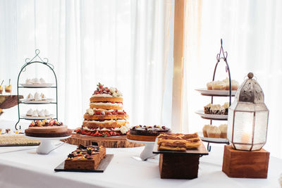Panoramic view of cake on table