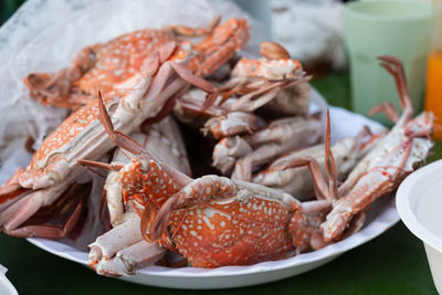 Close-up of seafood on table