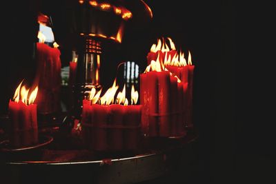 Close-up of fire in the dark