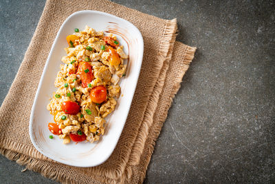 High angle view of food on table