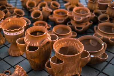 Traditional romanian handmade ceramics market at the potters fair from sibiu, romania