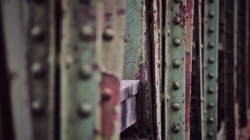 Close-up of old rusty metallic railing