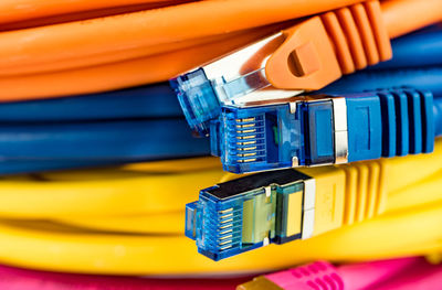 Close-up of network connection plugs