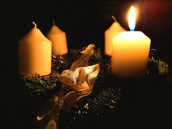 Close-up of illuminated christmas lights on table