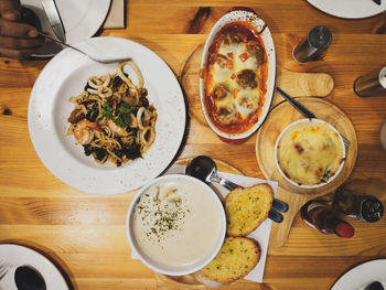 Directly above shot of breakfast served on table