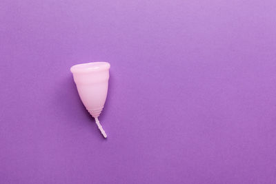 High angle view of apple on pink over white background