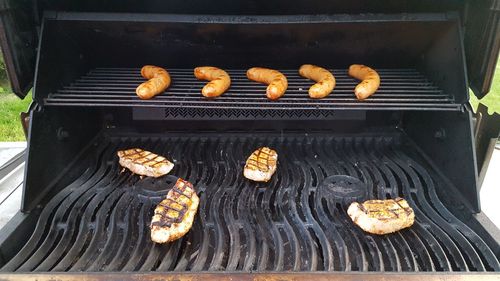 Close-up of meat on barbecue grill