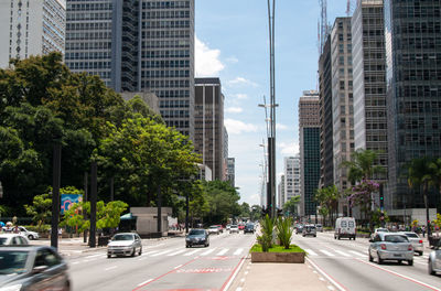 View of city street and buildings