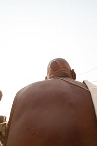 Low section of man against clear sky