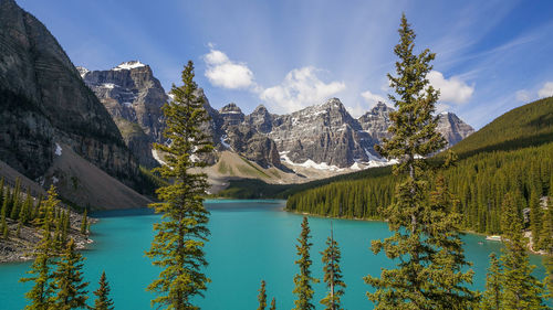 Scenic view of lake with mountains in background