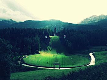 Scenic view of grassy field against sky