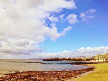 Scenic view of sea against cloudy sky