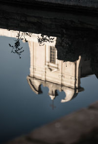 Close-up of reflection of building on water