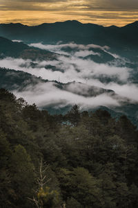 Scenic view of mountains against sky during sunset