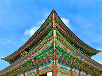 Low angle view of temple against building