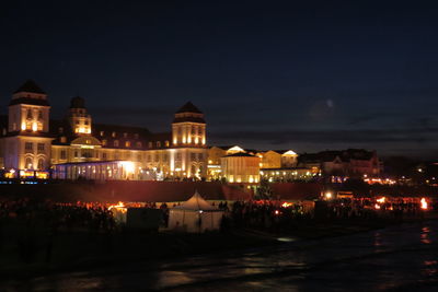 Illuminated buildings at night