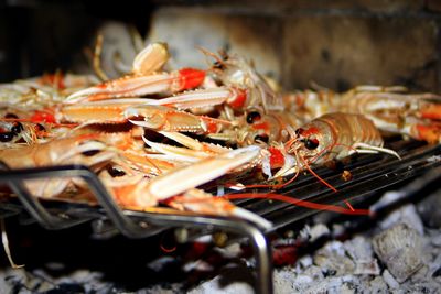 Crayfish grilling on barbecue