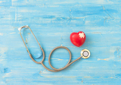 High angle view of heart shape on table
