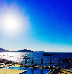 Scenic view of sea against blue sky