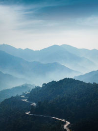 High angle view of mountains against sky