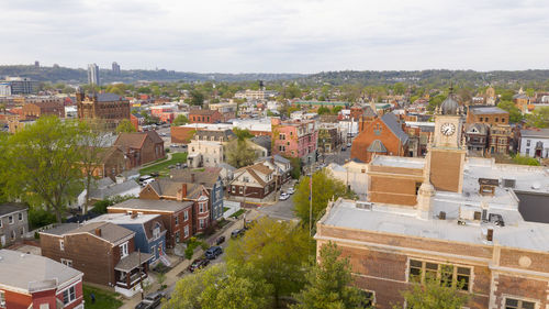 High angle view of townscape against sky