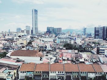 High angle view of buildings against sky