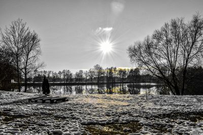 Scenic view of field against sky during winter