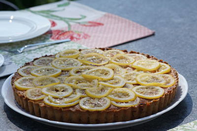 High angle view of dessert on table