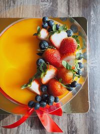 High angle view of fruits in bowl on table