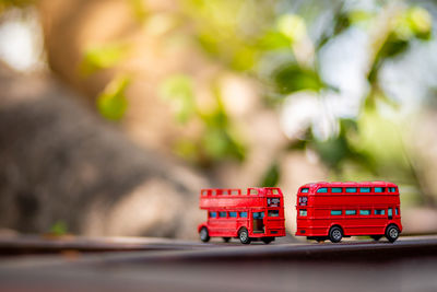 Close-up of toy car on table