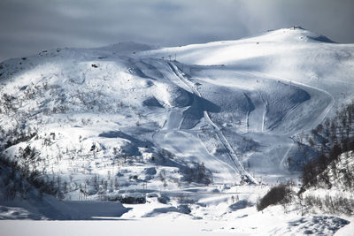 Snow covered mountain against sky