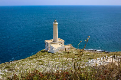 High angle view of tower on sea