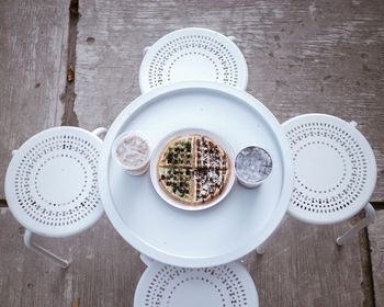 High angle view of coffee on table