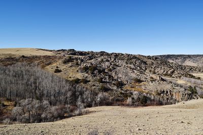 Scenic view of rocky landscape against clear sky