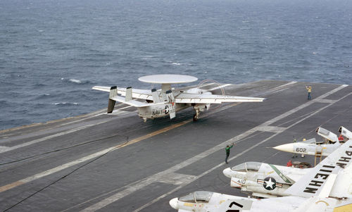 High angle view of airplane on sea