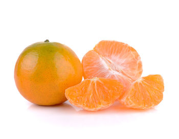 Close-up of orange slice against white background