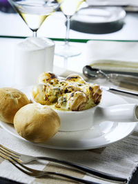 Close-up of food in plate on table