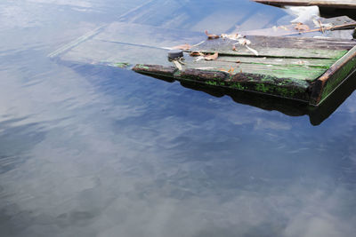 High angle view of fishing boat in lake