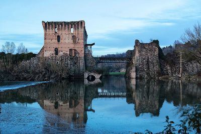 Reflection of fort in lake