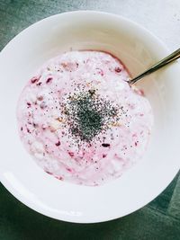 High angle view of breakfast in bowl on table