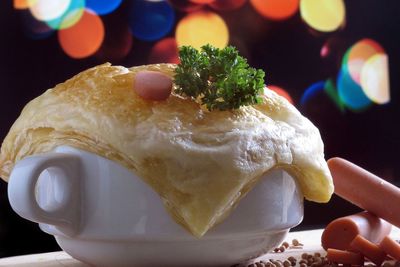 Close-up of ice cream in plate on table