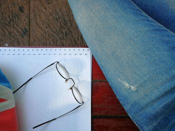 High angle view of book on table