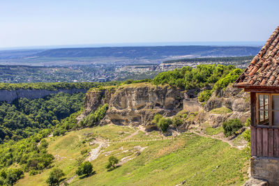 Bakhchisaray, view of the caves of the city of chufut-kale, a medieval cave settlement in the crimea