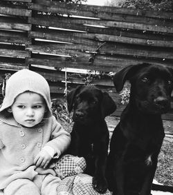 Portrait of cute girl sitting dog