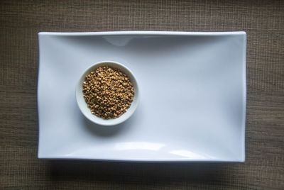 High angle view of bread in plate on table