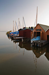 Boathouses on a lake
