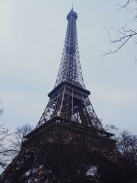 Low angle view of eiffel tower against clear sky